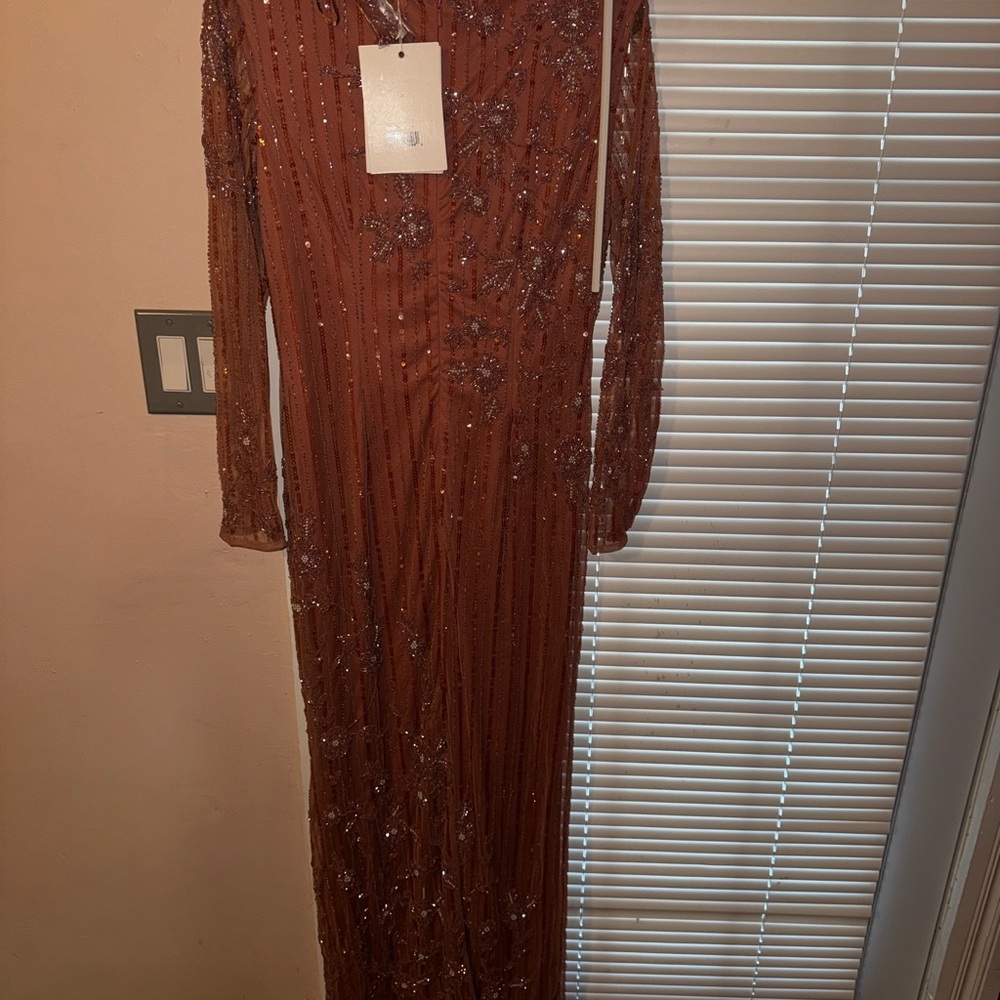 Beautiful floor length Mac Duggal dress color Rose